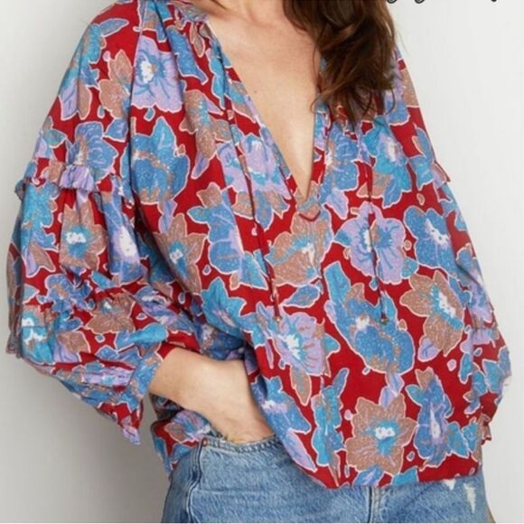 Love The Label Anthropology Frenchie Puff Sleeves Blouse Floral Size small - Picture 1 of 5